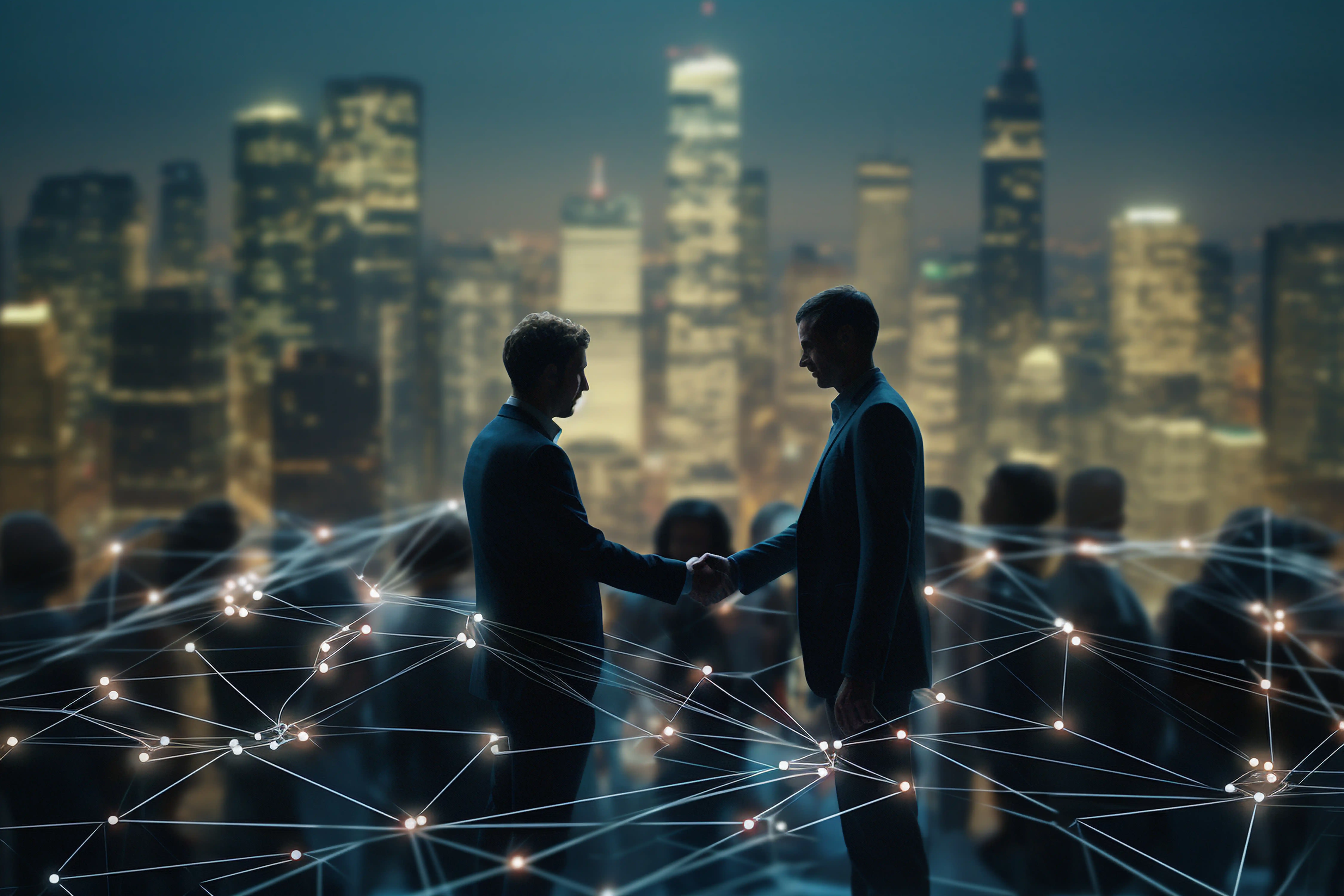 Executive networking handshake building strategic business relationships