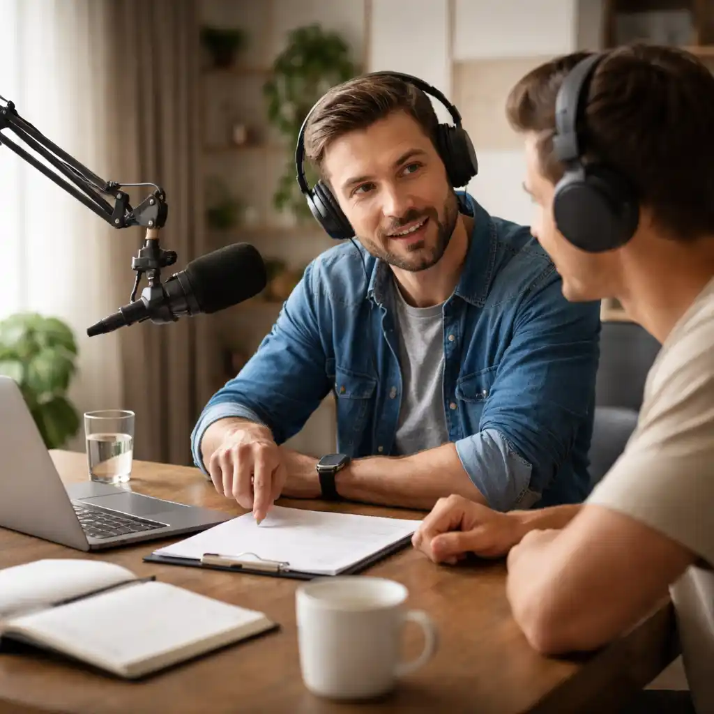 Podcaster working with mentor