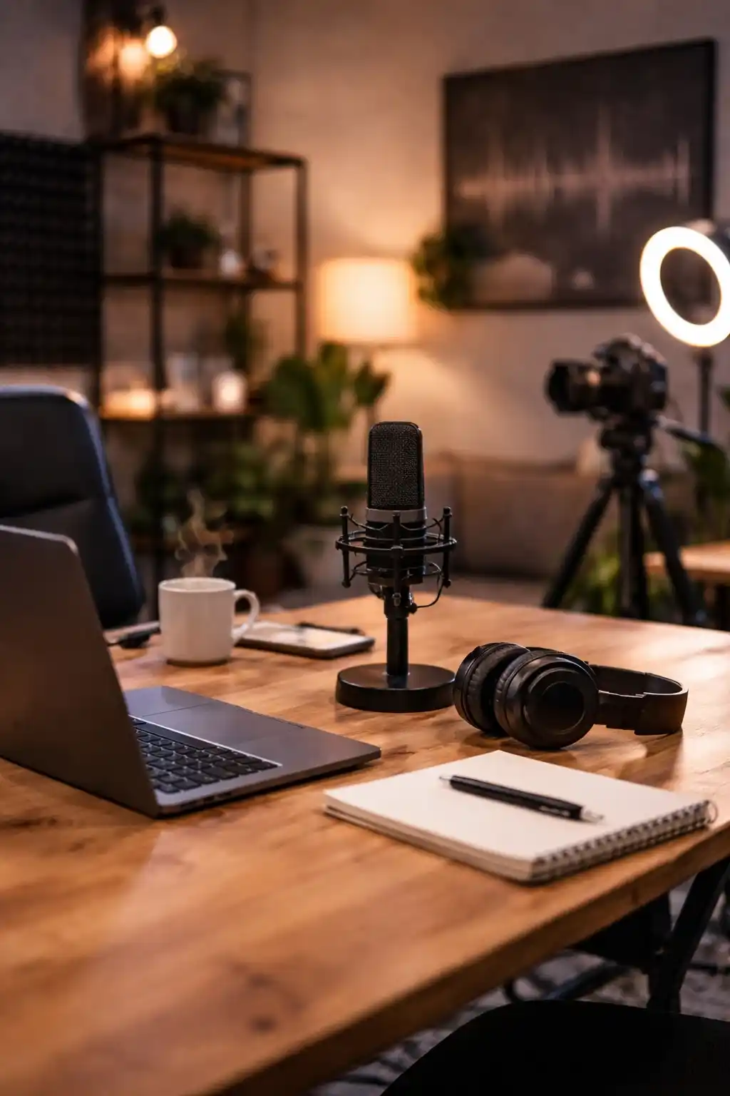 Podcaster at microphone