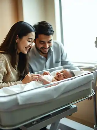 Adoptive parents meeting their newborn in the hospital