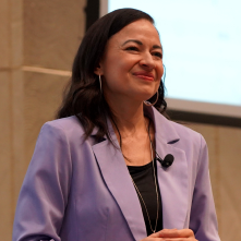 Cherie speaking, photo 1