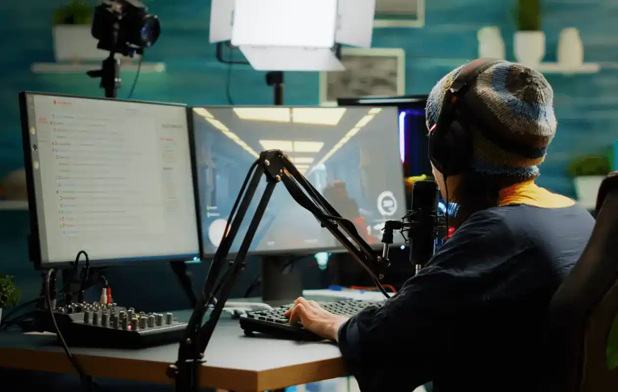 Podcast production studio setup